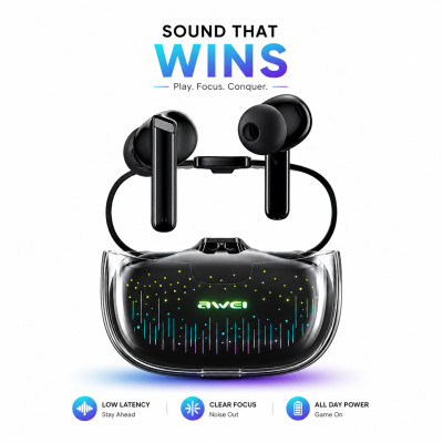 Awei T52 ANC True Wireless Earbuds – Bluetooth 5.3 TWS with -30dB Active Noise Cancellation, RGB Breathing Light, IPX6 Waterproof & 24H Battery